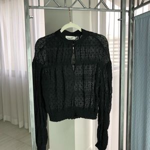 Line and Dot sheer keyhole blouse